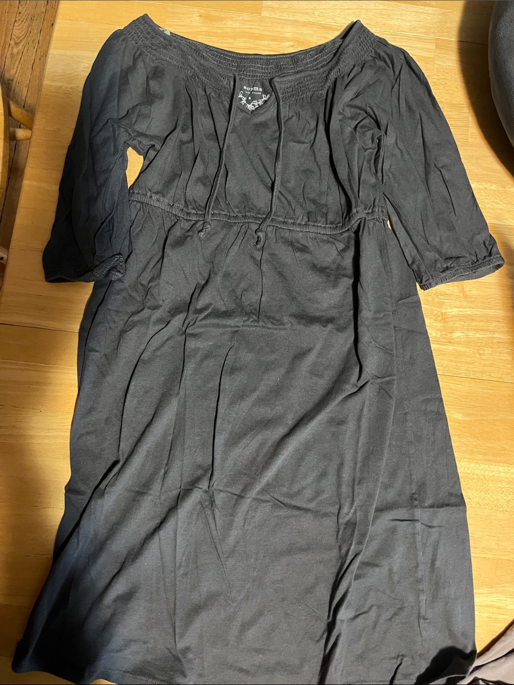 Sonoma Gray Midi Dress with Smocked Neckline Small Women’s